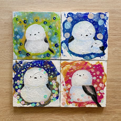 原画【もっちりシマエナガ(ピンク)】10㎝ canvas