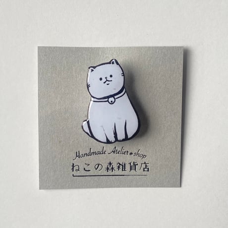 モノクロねこ(しろねこ)のブローチ