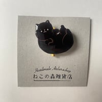 再販！モノクロねこ(くろねこ)のブローチ