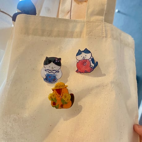 ねこの森の夏ブローチ 【ビーバーくんとひまわり】