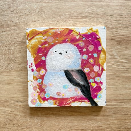 原画【もっちりシマエナガ(ピンク)】10㎝ canvas