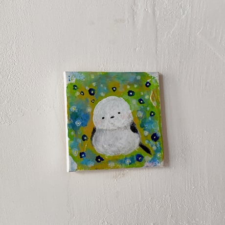 原画【もっちりシマエナガ(キミドリ)】10㎝ canvas