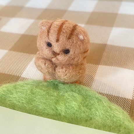 羊毛フェルト＊ねこちゃんといっしょコースター(みどり)