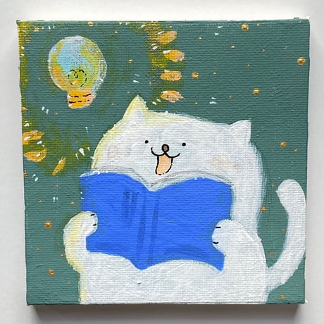 原画【読書ネコチャン(ひらめき)】10centi canvas