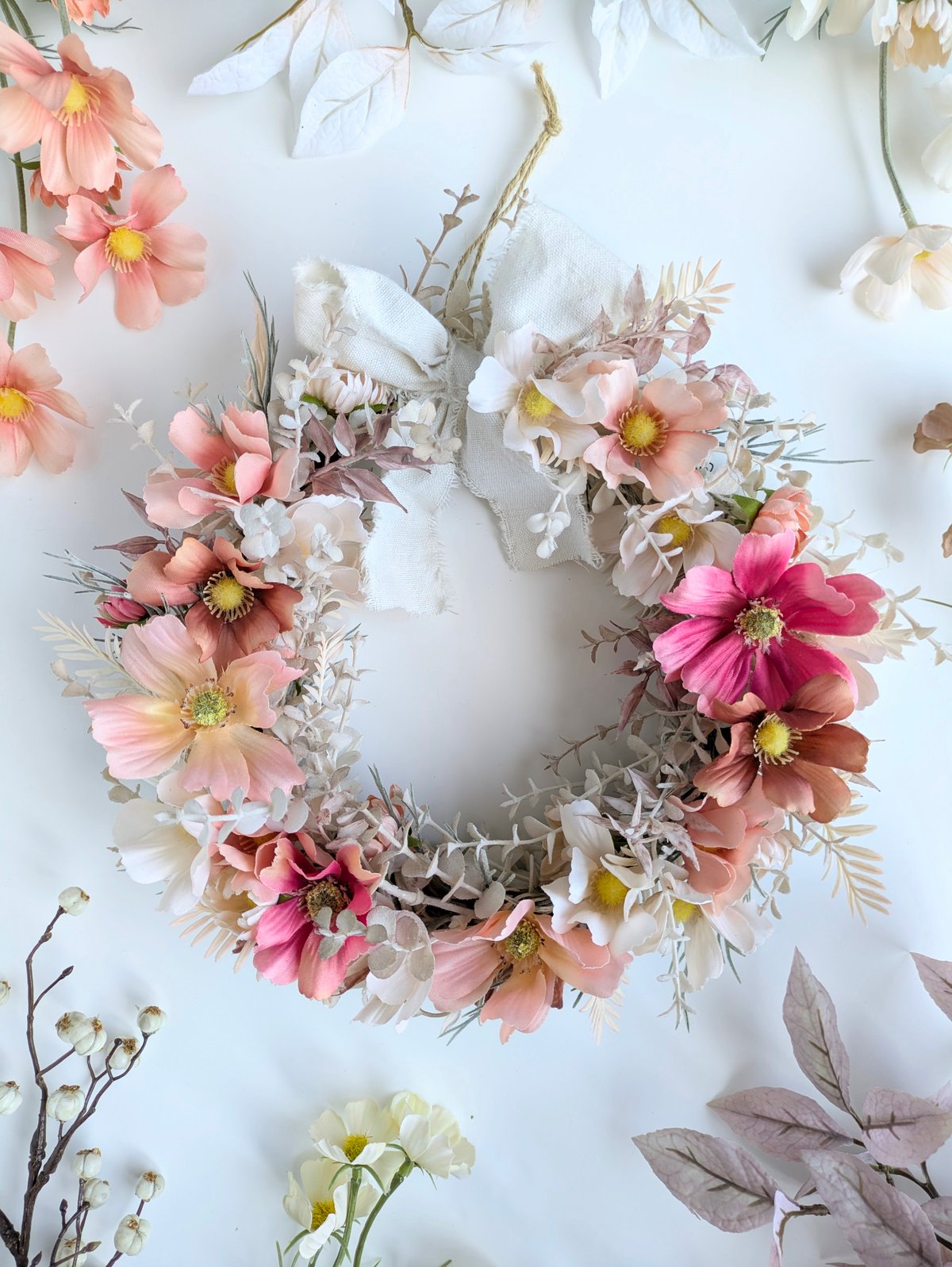 ふんわりMilkychiffonリース&Mobile 富良野 花七曜 おまかせ セミオーダーリース 約直径37cm * ピンク