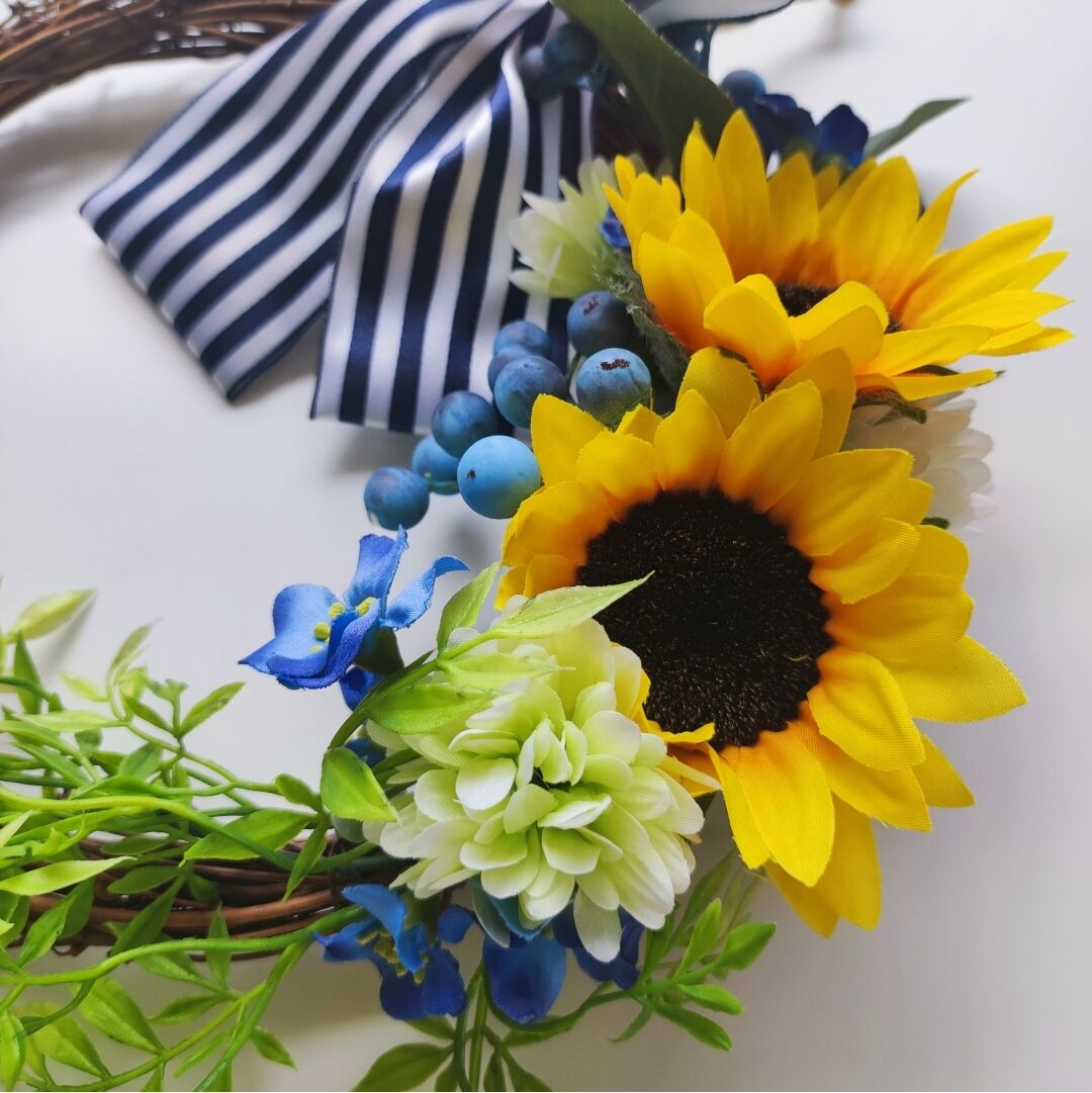 HIMAWARI✲*゜爽やか夏リース 大きめver.✲*゜ハンドメイド 夏らしさ全開！ひまわりのサマーリース | MAPLE FLOWER＆COFFEE