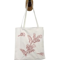 FAREWELL FRANCES red work flower tote bag