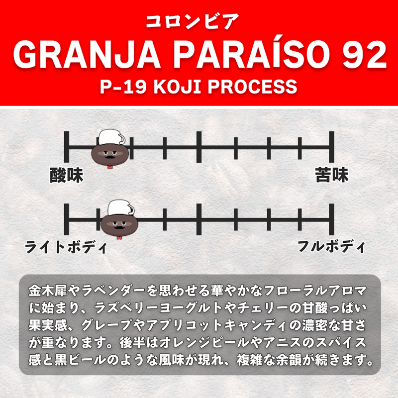 浅煎り】コロンビア グランハ パライソ92 ストライプドブルボン種 P-19