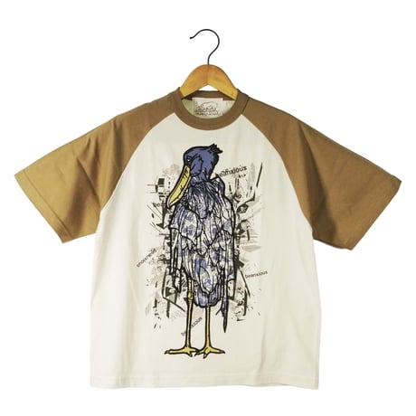 前ハシビロコウ【ヴィンテージナチュラルxダークキャメル】半袖ラグランTシャツ
