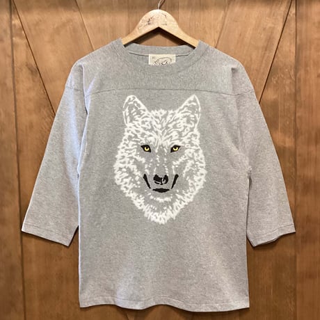 オオカミ【グレー】 フットボールTシャツ七分袖