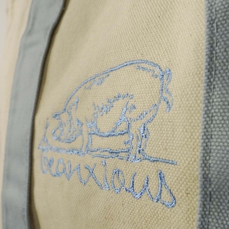 be刺繍カラーハンドルトート【ナチュラル x スモークブルー】小サイズ