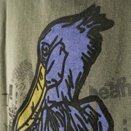 後ハシビロコウ【アーミーグリーン】半袖ポケット付きTシャツ