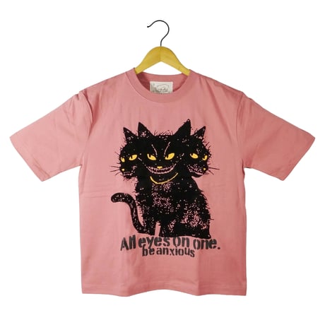 前ネコべロス 【フラミンゴピンク】5分袖ワイドTシャツ