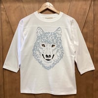 オオカミ【ホワイト】 フットボールTシャツ七分袖