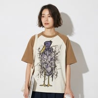 前ハシビロコウ【ヴィンテージナチュラルxダークキャメル】半袖ラグランTシャツ