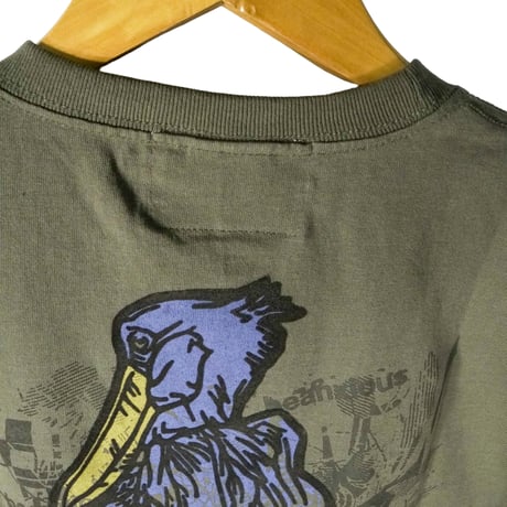 後ハシビロコウ【アーミーグリーン】半袖ポケット付きTシャツ