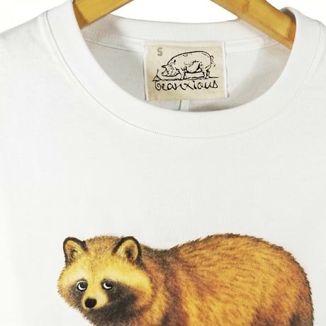 タヌキ【ホワイト】半袖ワイドBOXシルエットTシャツ