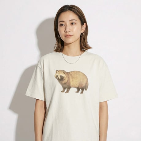 タヌキ【グレージュ】半袖ワイドBOXシルエットTシャツ