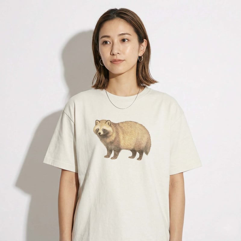 タヌキ【グレージュ】半袖ワイドBOXシルエットTシャツ | ビーアンキシャス