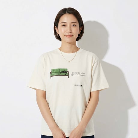 ネコソファ【アイボリー】半袖ファインジャージーTシャツ