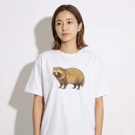 タヌキ【ホワイト】半袖ワイドBOXシルエットTシャツ