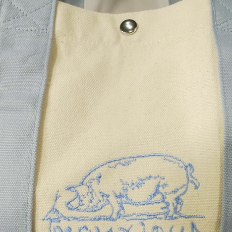 be刺繍カラーハンドルトート【ナチュラル x スモークブルー】小サイズ