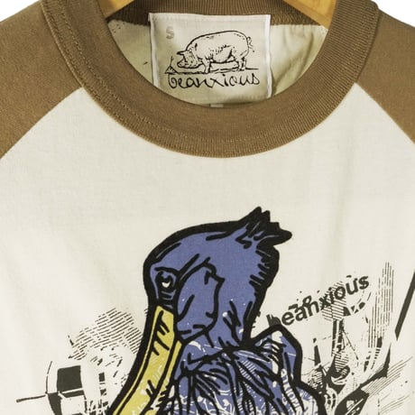 前ハシビロコウ【ヴィンテージナチュラルxダークキャメル】半袖ラグランTシャツ