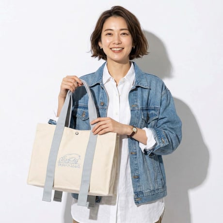 be刺繍カラーハンドルトート【ナチュラル x スモークブルー】小サイズ