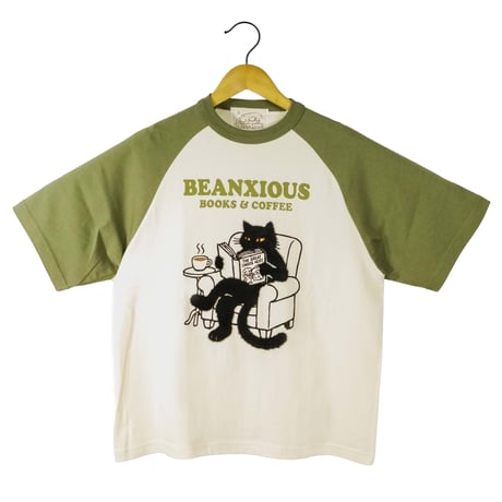Books&coffee【ヴィンテージナチュラルxライトオリーブ】半袖ラグランTシャツ