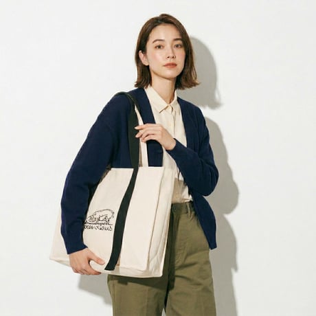 be刺繍カラーハンドルトート【ナチュラル x ナイトブラック】大サイズ