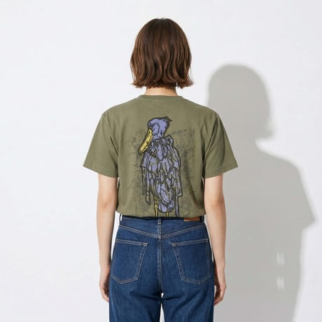 後ハシビロコウ【アーミーグリーン】半袖ポケット付きTシャツ