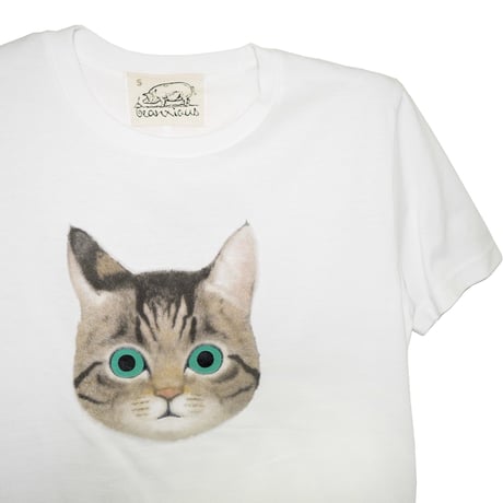 キジトラ（顔）【ホワイト】半袖Tシャツ