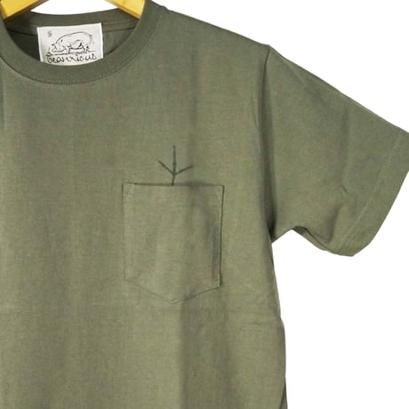 後ハシビロコウ【アーミーグリーン】半袖ポケット付きTシャツ