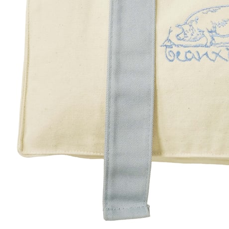 be刺繍カラーハンドルトート【ナチュラル x スモークブルー】小サイズ