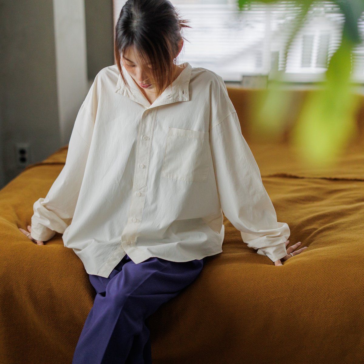 スタンドカラーオーバーシャツ アイボリー【24301】 | Clotho.