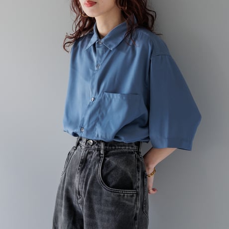 ヴィンテージサテン半袖シャツ　ブルー【24401】