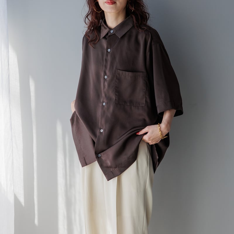 ヴィンテージサテン半袖シャツ ブラウン【24401】 | Clotho.