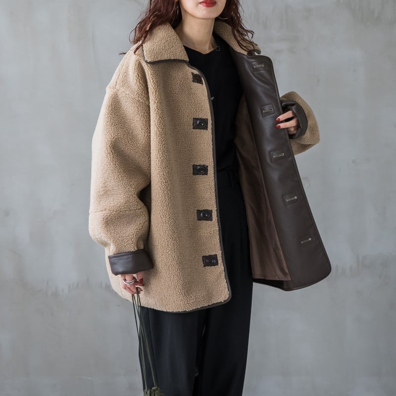 ボアボンディングコート ベージュ×ブラウン【23205】 | Clotho.