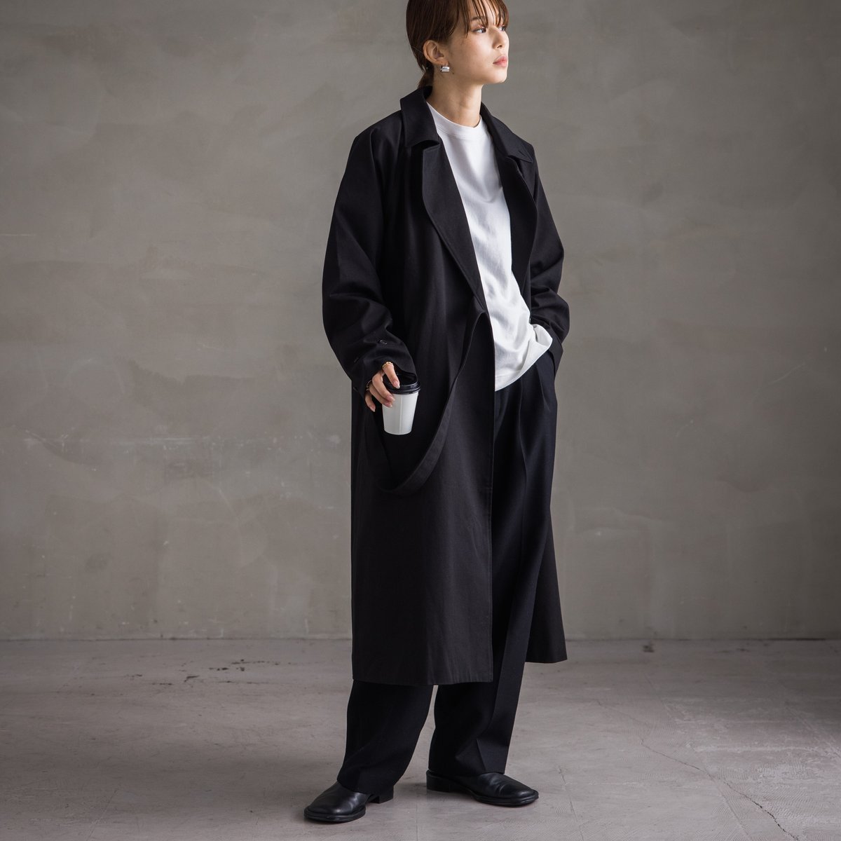 綿タイロッケンコート ブラック【23101】 | Clotho 