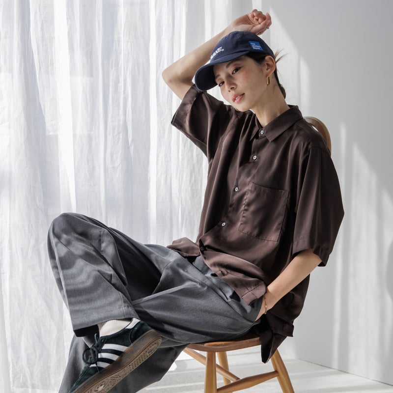 ヴィンテージサテン半袖シャツ ブラウン【24401】 | Clotho.