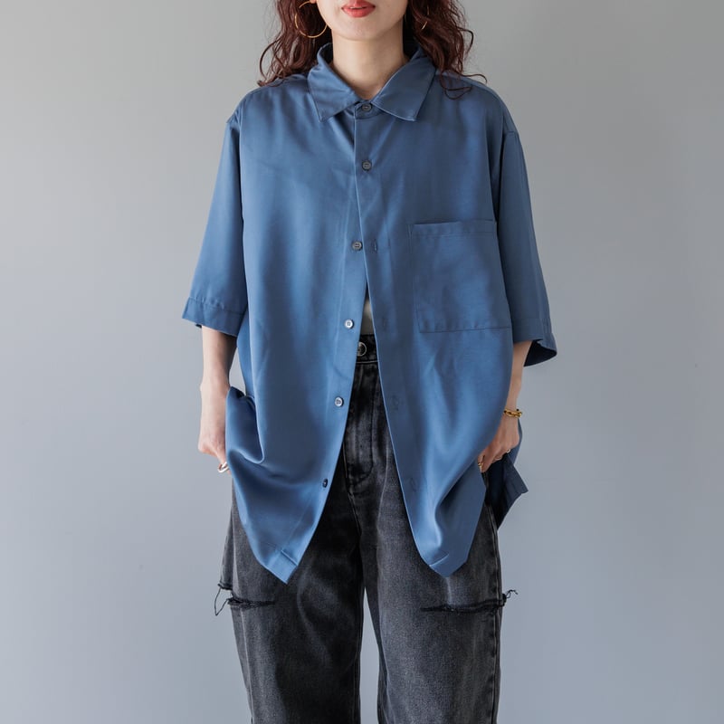 ヴィンテージサテン半袖シャツ ブルー【24401】 | Clotho.