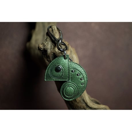 Leather Key Holder ( Small ) / Reon Icon Design ( Iridescent Kiwi )