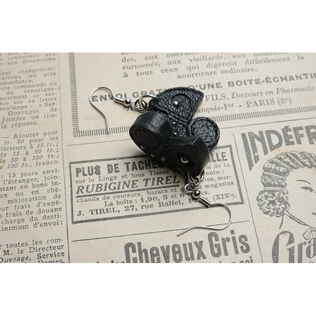 Leather Pierced Earrings / Reon Icon Design ( 88 Colors )