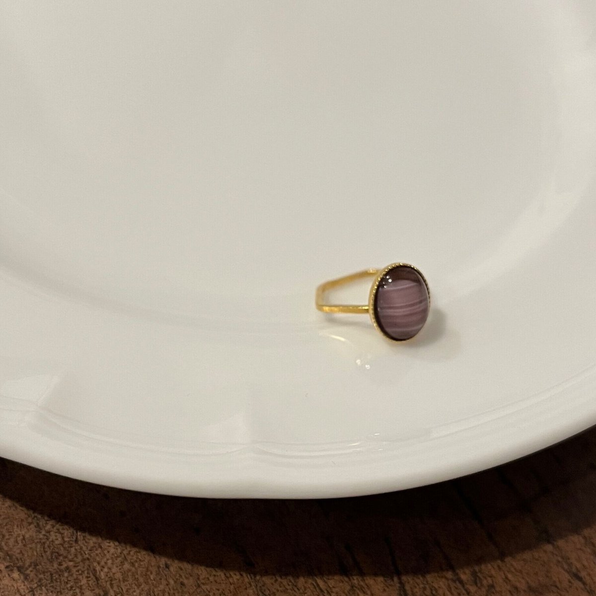 Câline Paris Vintage パープルガラスパーツピンキーリング | Angelina