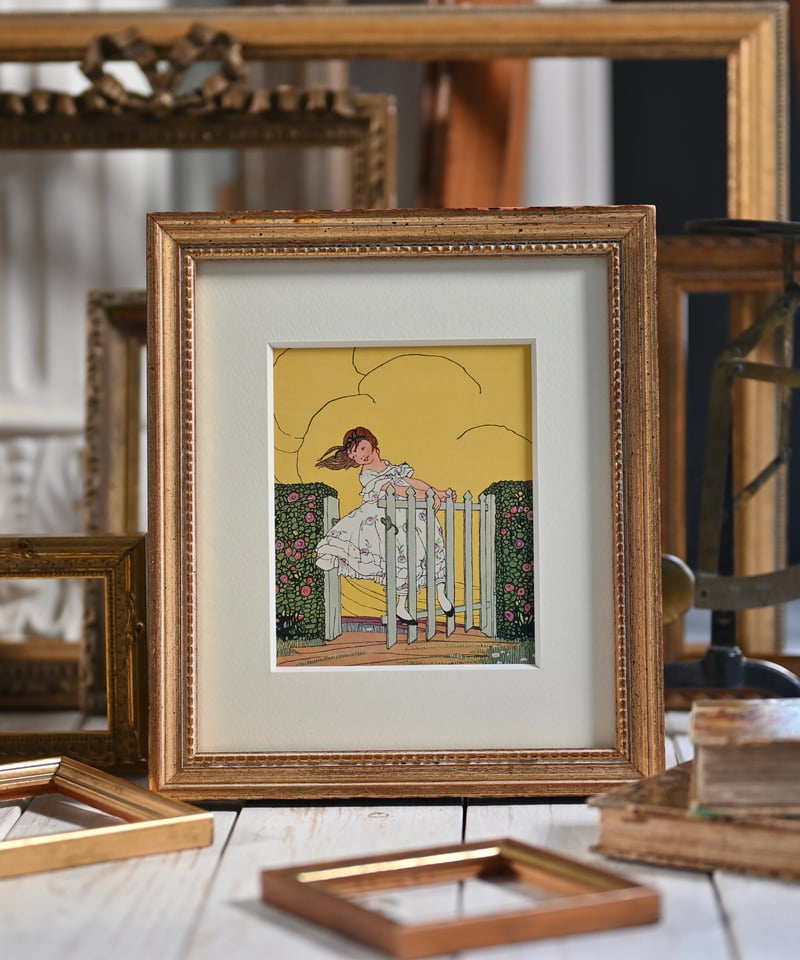 アート 木製額入り　女の子の絵　作家作品 風に吹かれる女の子 | CUATRO CAMINOS