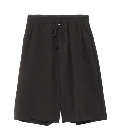 Western-Cut Double-Knit Baggy Shorts BLACK