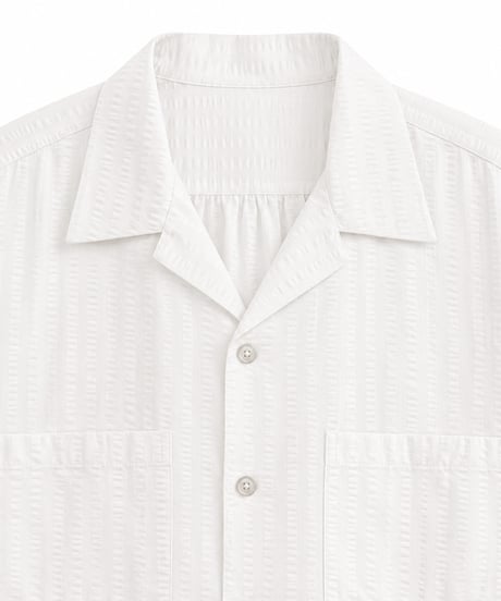 Vertical Wide Seersucker Open-Collar Shirt NAVY