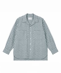 Vertical Wide Seersucker Open-Collar Shirt GRAYISH GREEN