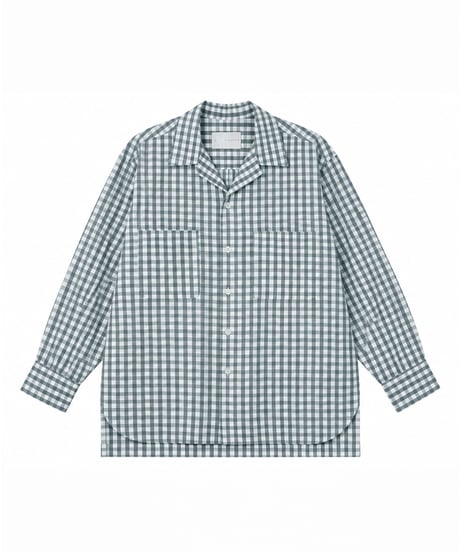 Vertical Wide Seersucker Open-Collar Shirt NAVY