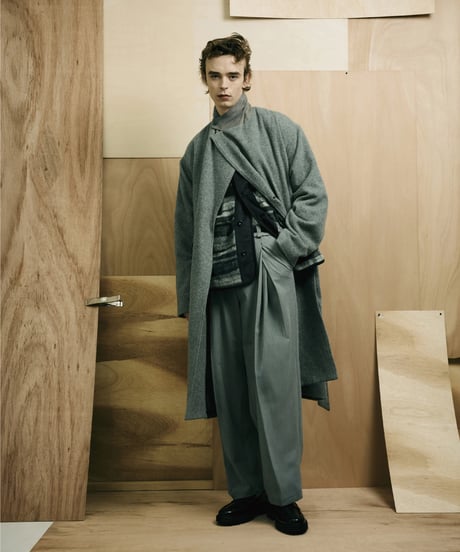 Check Combo Shaggy Wool Double Coat GREY SAMPLE